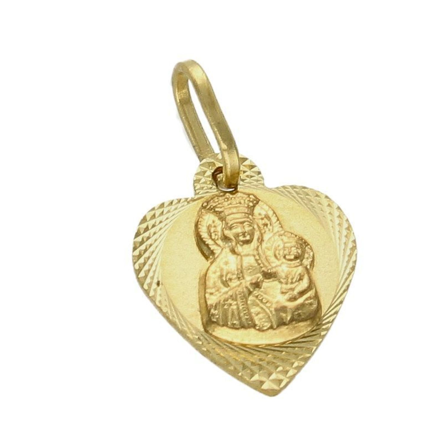 Złota zawieszka 333 medalik serce Matka Boska Częstochowska ZA 762 333. Tradycyjny medalik w połączeniu z nowoczesną odsłoną, będzie świetnym prezentem dla chłopca czy dziewczynki na chrzest, bierzmowanie lub komunie..jpg